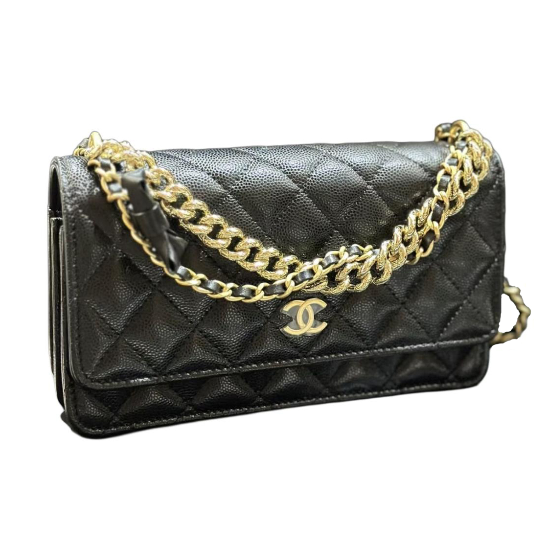 CHANEL Женская черная сумка кроссбоди из личи и коровьей кожи двухслойная дорожная — фото 4