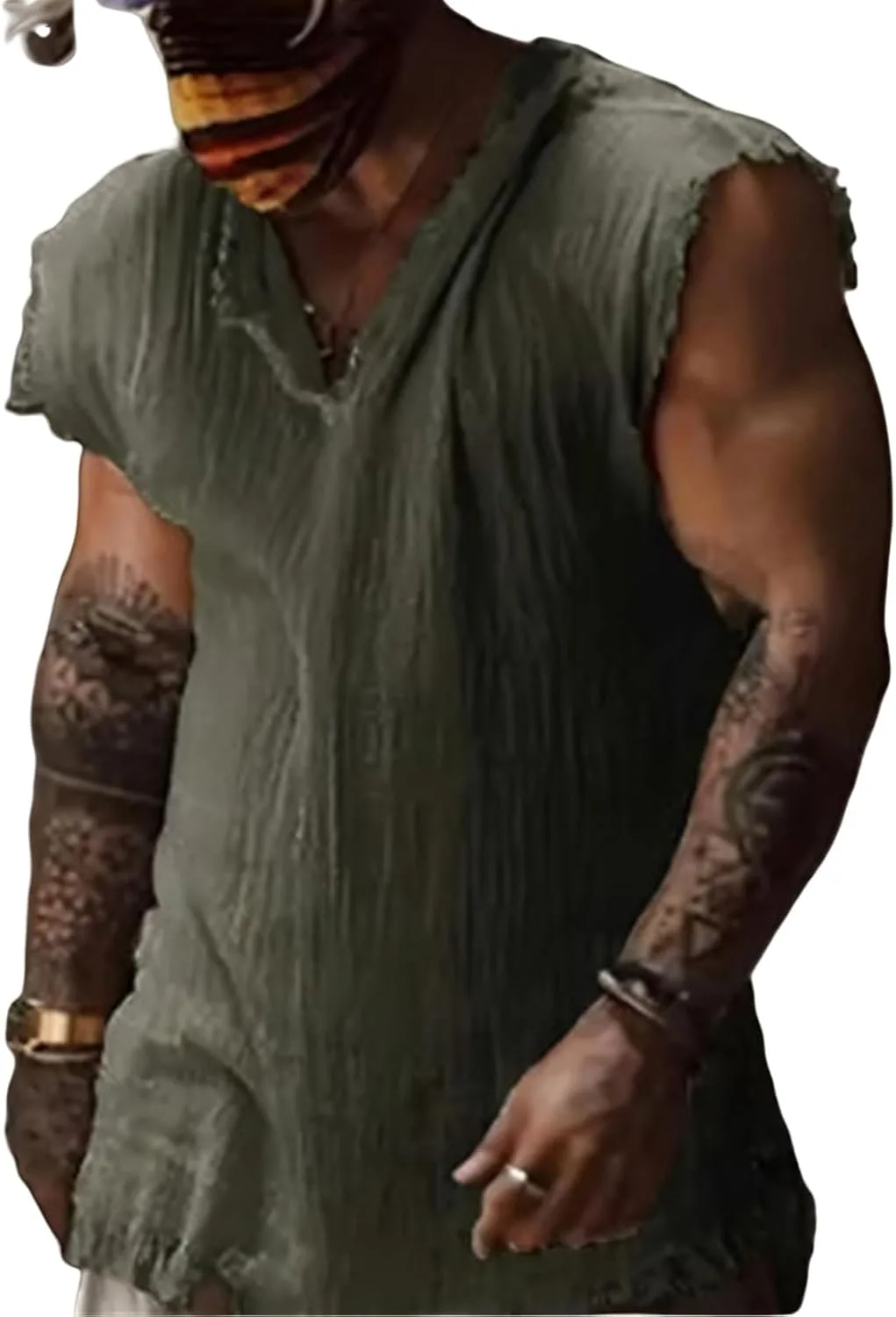 

Мужская футболка с V-образным вырезом, Casual, Cotton Flax