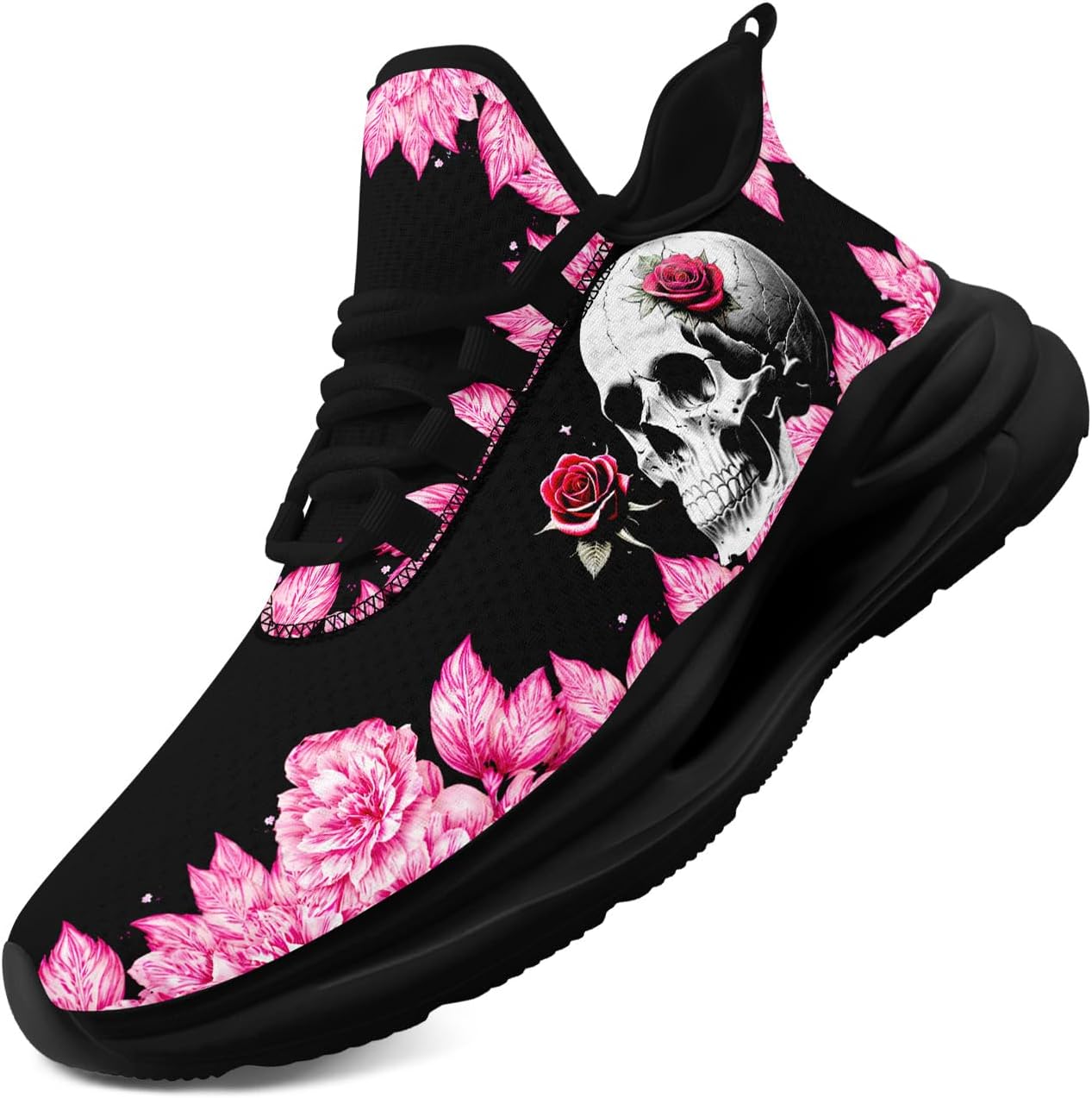 

Женские кроссовки с черепом и розой, модные цветочные кроссовки с стильным дизайном, удобные и дышащие, мужские спортивные кроссовки для тренировок и прогулок Coolcustomize, розовый