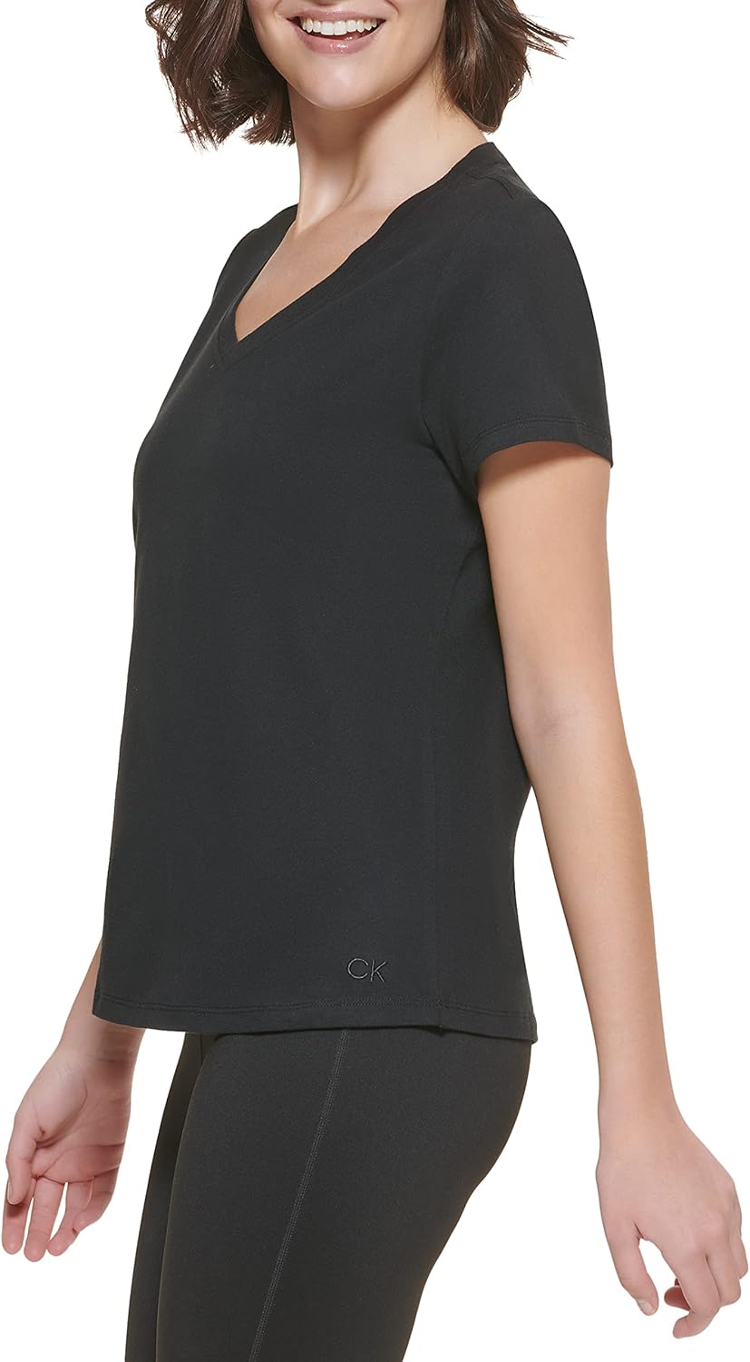 Женская однотонная футболка Calvin Klein Performance с V-образным вырезом и коротким рукавом, Black — фото 3