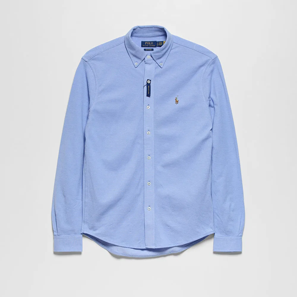 Женская вязаная оксфордская рубашка синего цвета от Polo Ralph Lauren
