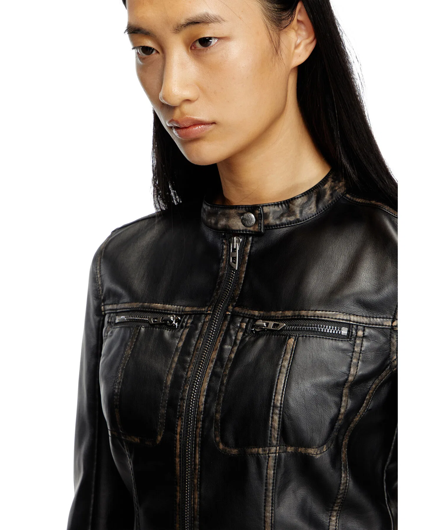 Куртка косуха DIESEL G-LOBE, искусственная кожа, чёрная — фото 3