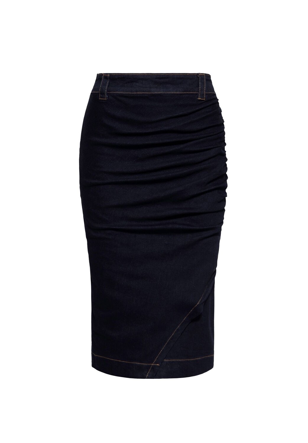 

Юбка-карандаш с асимметричным нахлестом и рюшами QUEEN KEROSIN, цвет Denim