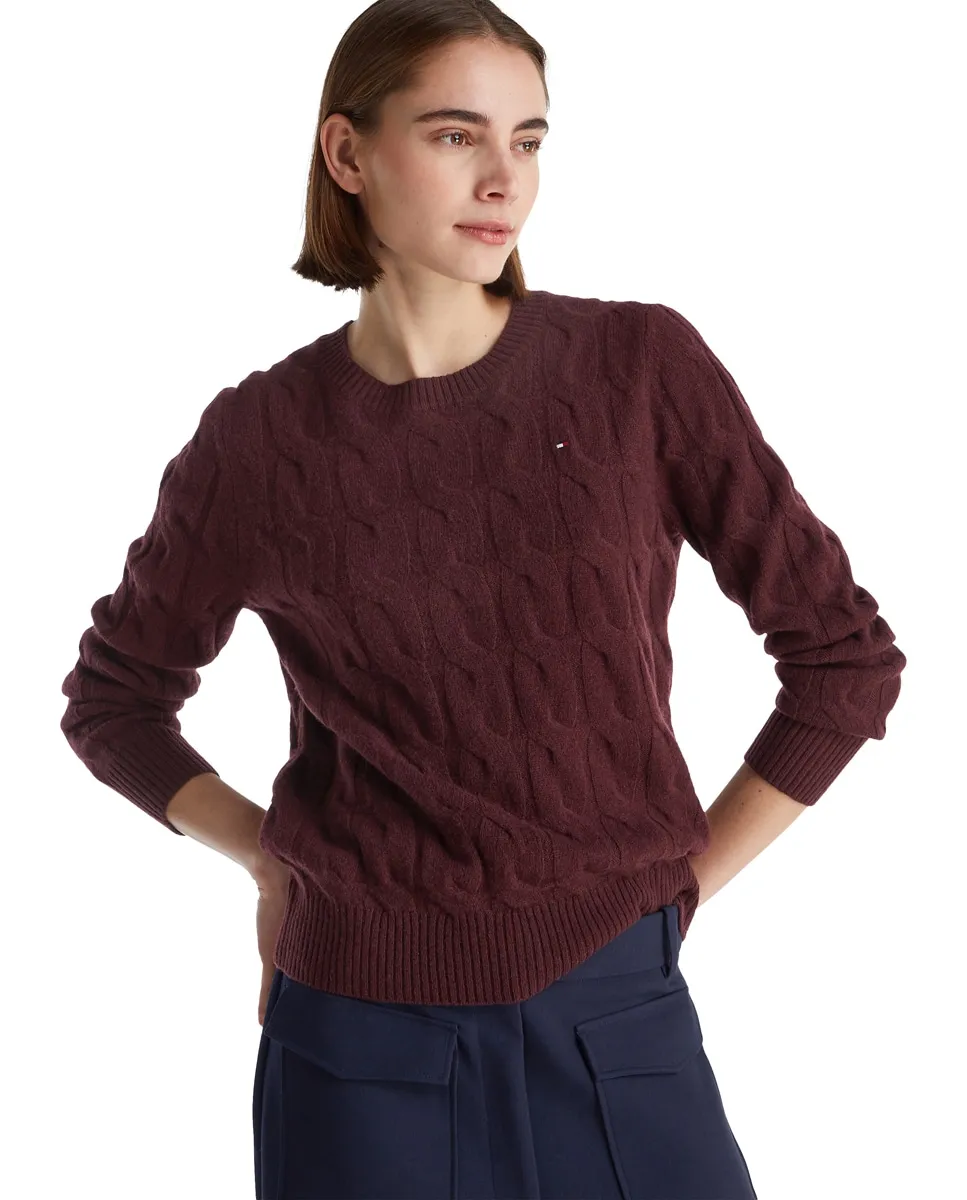 

Женский свитер из шерсти с косами Tommy Hilfiger, бордовый