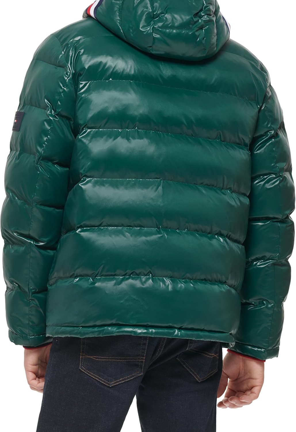 Мужская блестящая стеганая куртка Tommy Hilfiger Mens с логотипом средней толщины, Green — фото 4