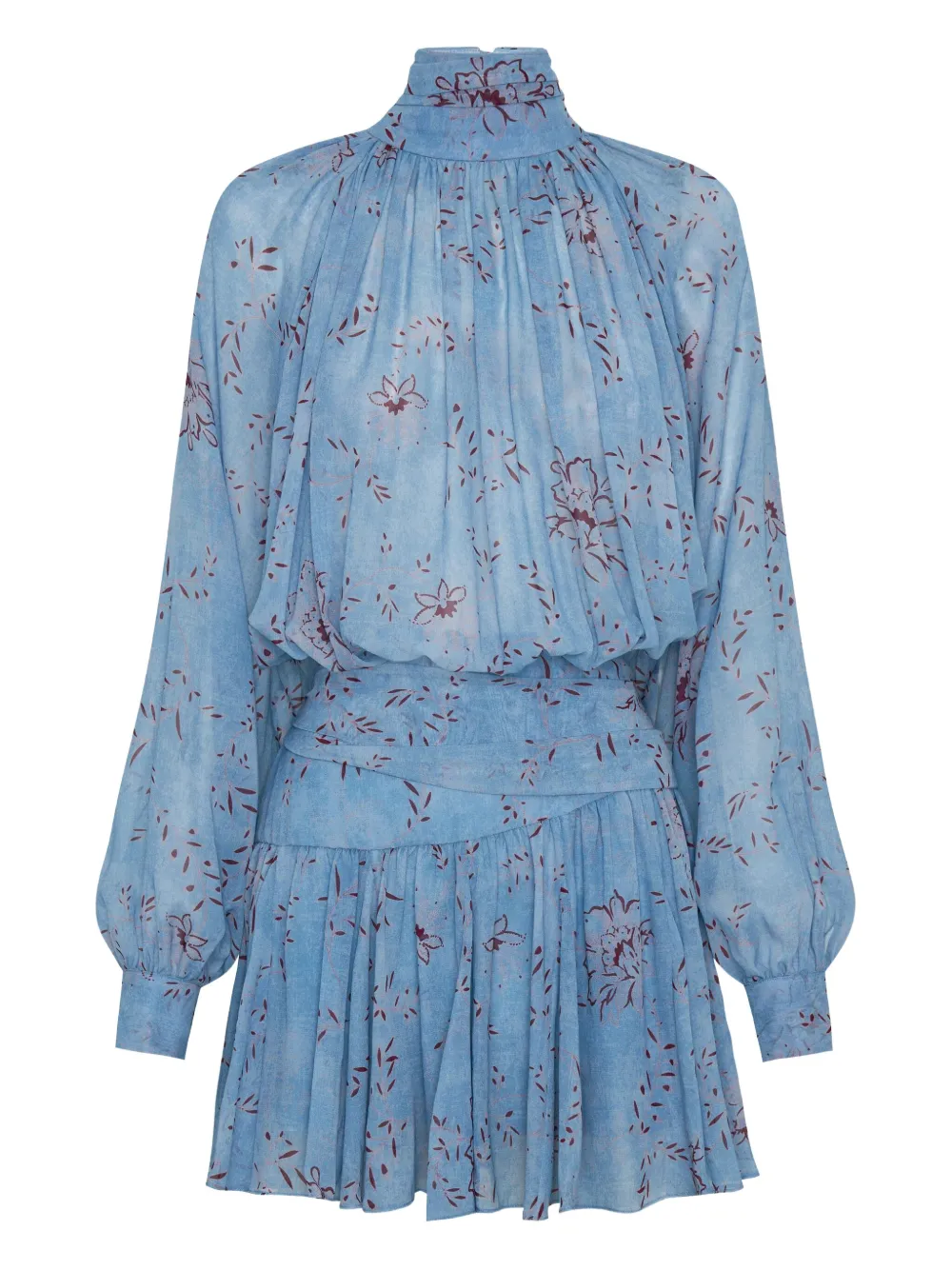 

Платье мини с высоким воротником и цветочным принтом Nicholas, синий