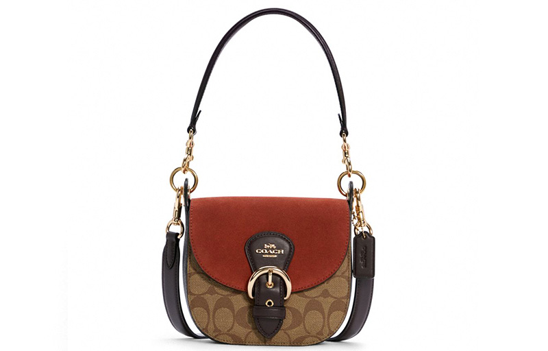 

Кожаная седельная сумка Kleo через плечо на ремне женская ржавая COACH