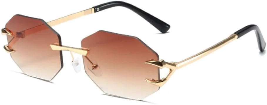 

Солнцезащитные очки без оправы 2027 года для женщин: уникальные многоугольные модные солнцезащитные очки в стиле панк, трендовые женские очки MTZJH, Gold Tea