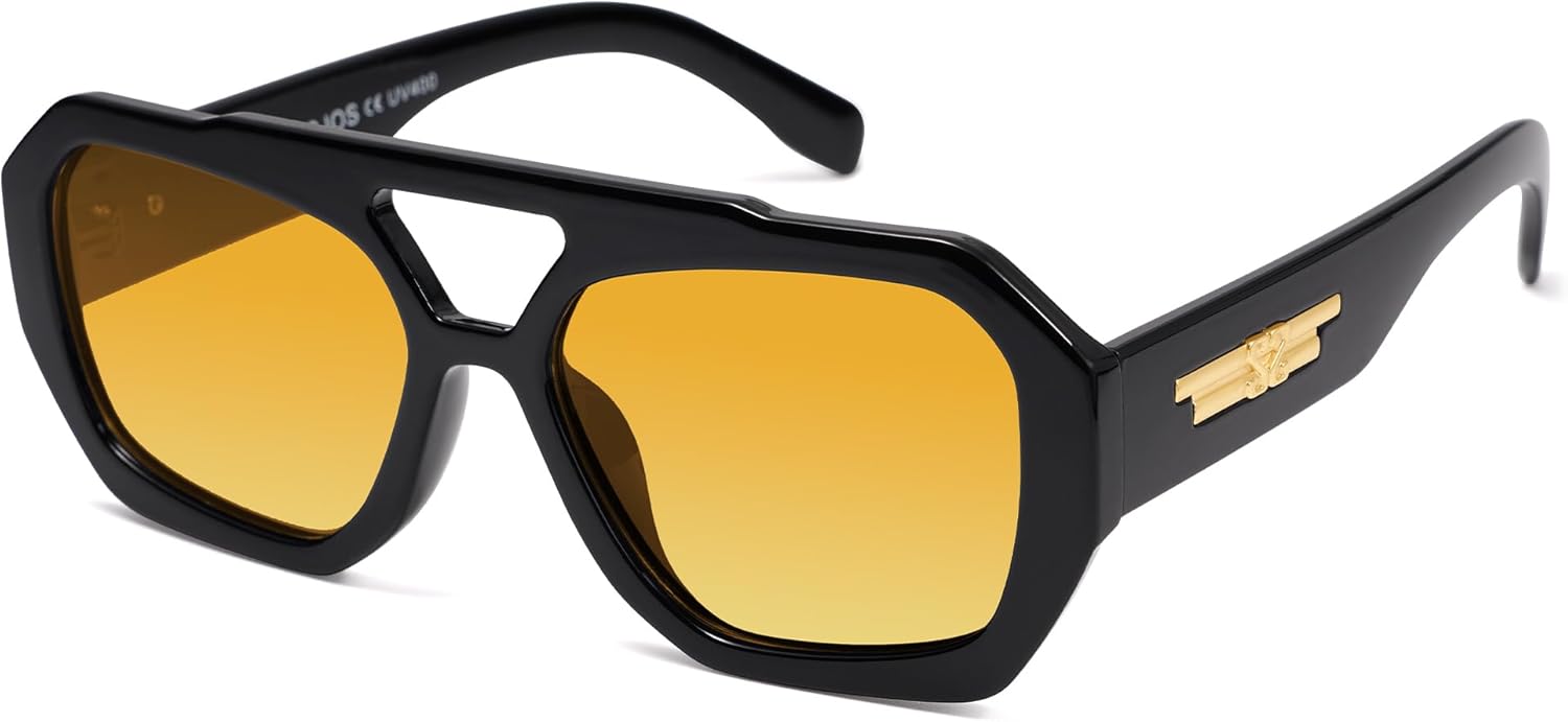 

Солнцезащитные очки-авиаторы SOJOS Trendy для женщин и мужчин, поляризованные, шестиугольная квадратная форма, двойная перемычка, дизайнерский дизайн, модель SJ2288, Dark Black