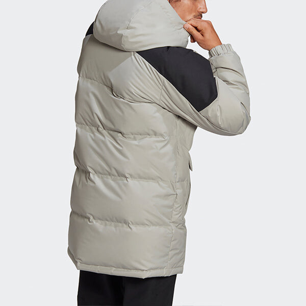 Пуховик adidas terrex Colorblock Outdoor mid-length hooded down Jacket Couple Style Gray, серый — фото 3