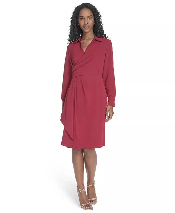 

Женское платье с воротником и длинными рукавами силуэта а-лайн Calvin Klein, оранжевый