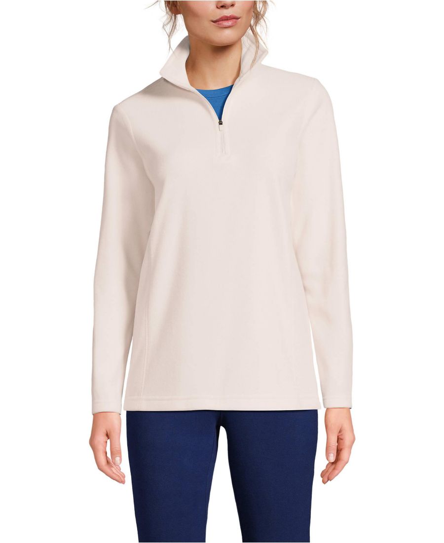 

Женская флисовая толстовка на молнии до середины груди, подходящая для любой погоды, высокая Lands' End, Ivory latte