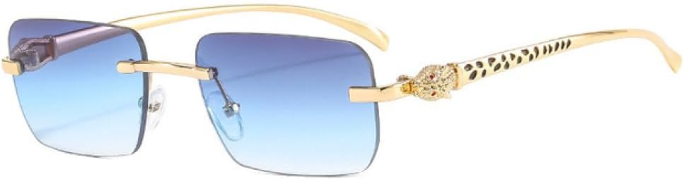 

Модные солнцезащитные очки без оправы прямоугольной формы для женщин с прозрачными линзами с градиентом цвета "океан", уникальные солнцезащитные очки для мужчин MTZJH, Golden Gray Blue