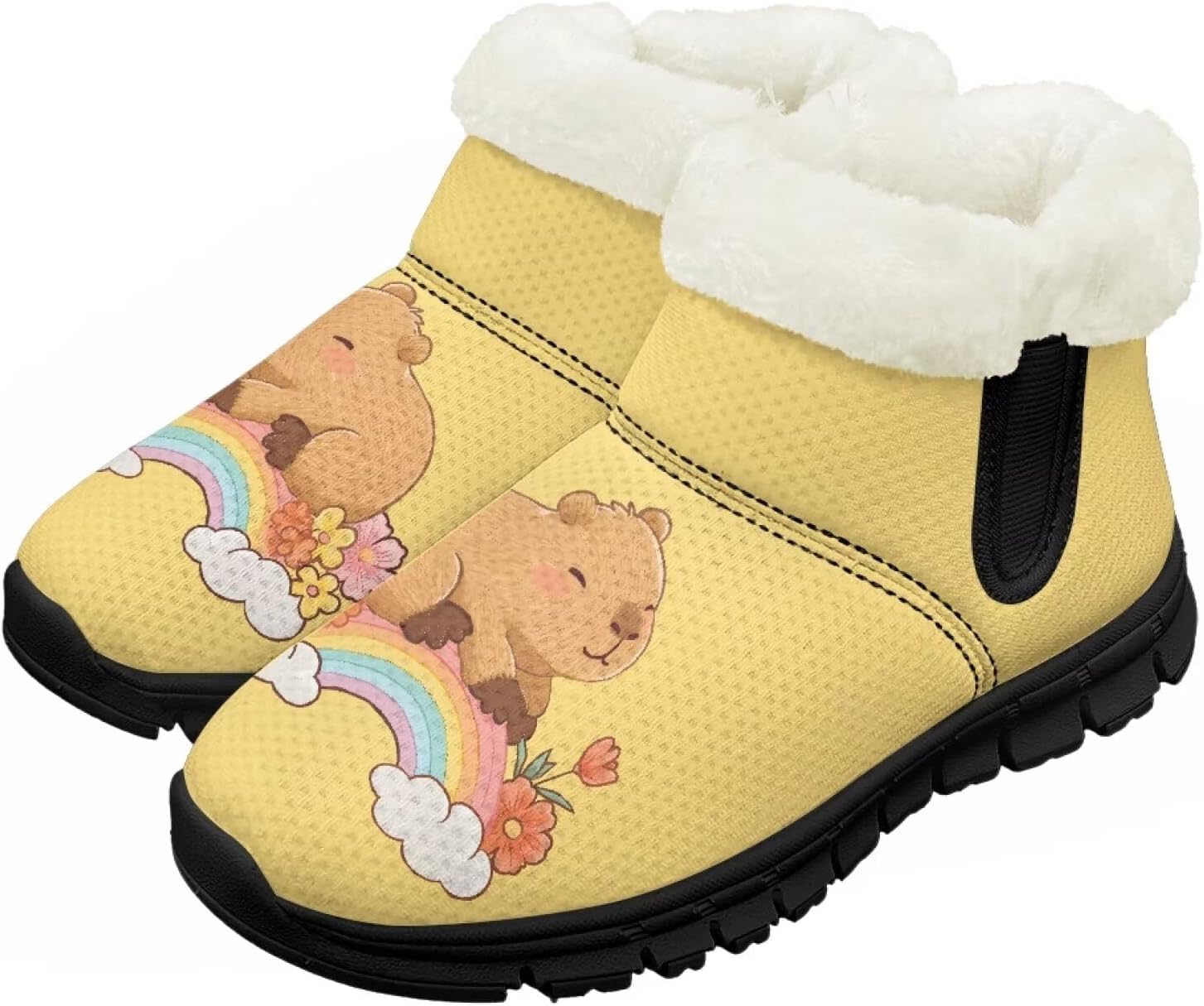 

Детские зимние ботинки для девочек и мальчиков, водонепроницаемые, с противоскользящей подошвой, утепленные мехом, для улицы, зимние кроссовки для маленьких и больших детей Chririnla, Rainbow Capybara