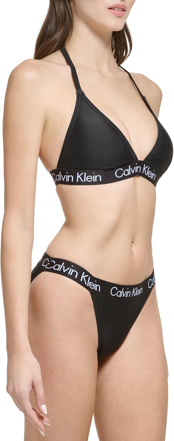 Женский комплект бикини Calvin Klein с заниженной талией и треугольными чашечками и логотипом, Black Logo — фото 4