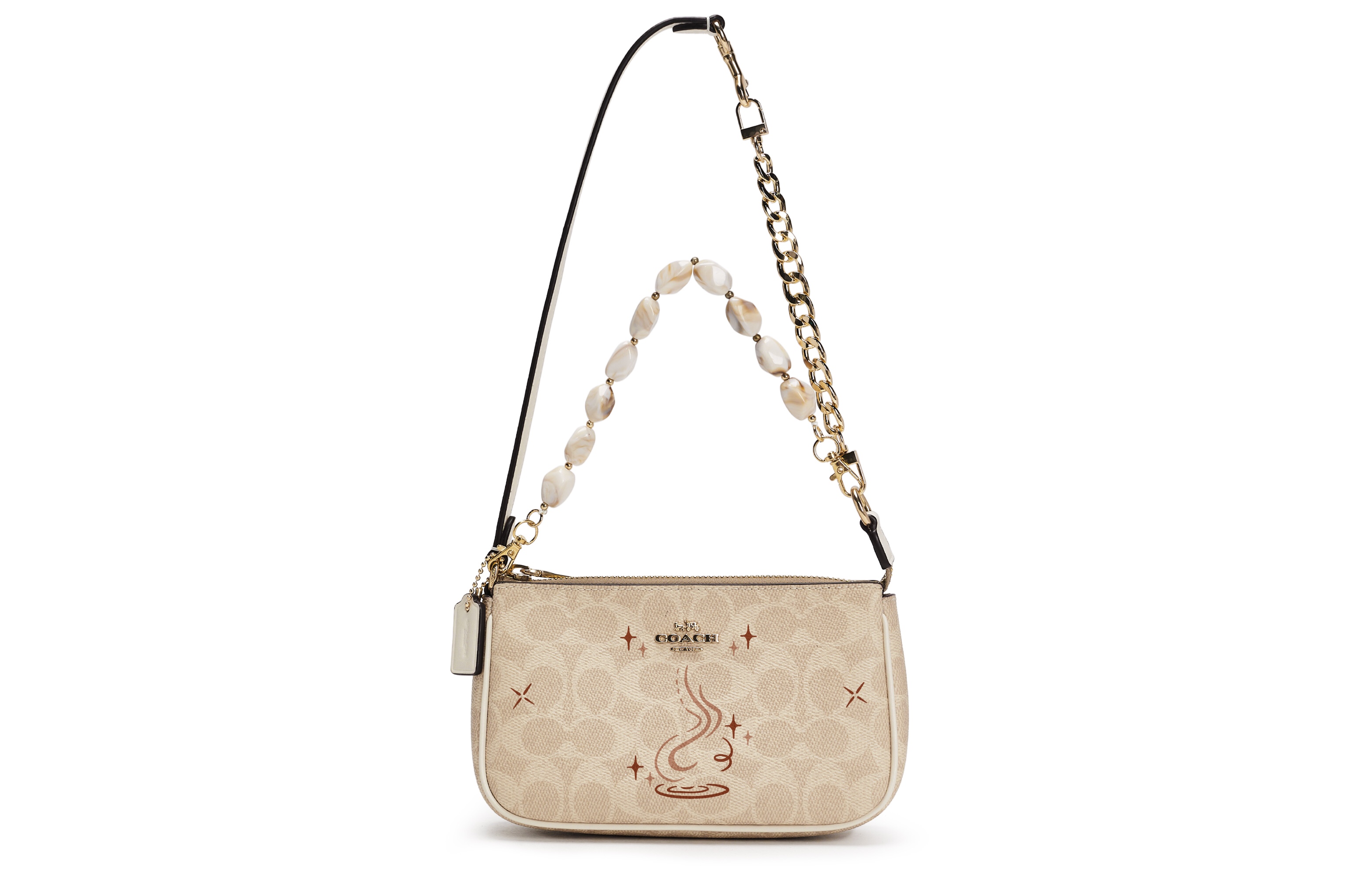 

COACH Покрытая тканью маленькая сумка через плечо Mahjong Sets для женщин малого размера Sand & Chalk White