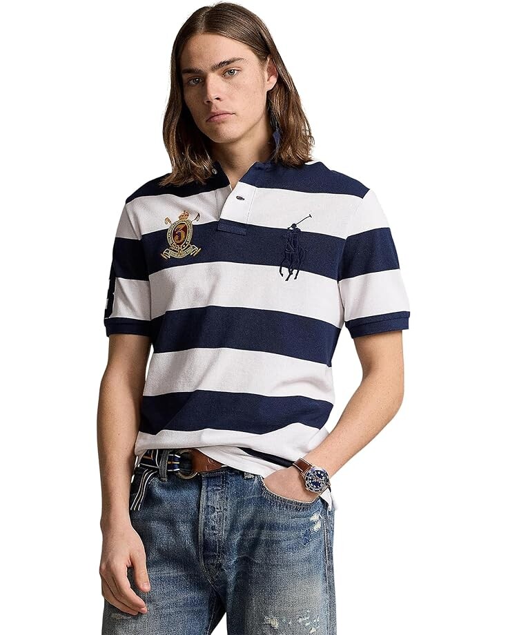 

Поло Polo Ralph Lauren Custom Slim Fit Big Pony Crest Mesh Polo, цвет Newport Navy/White