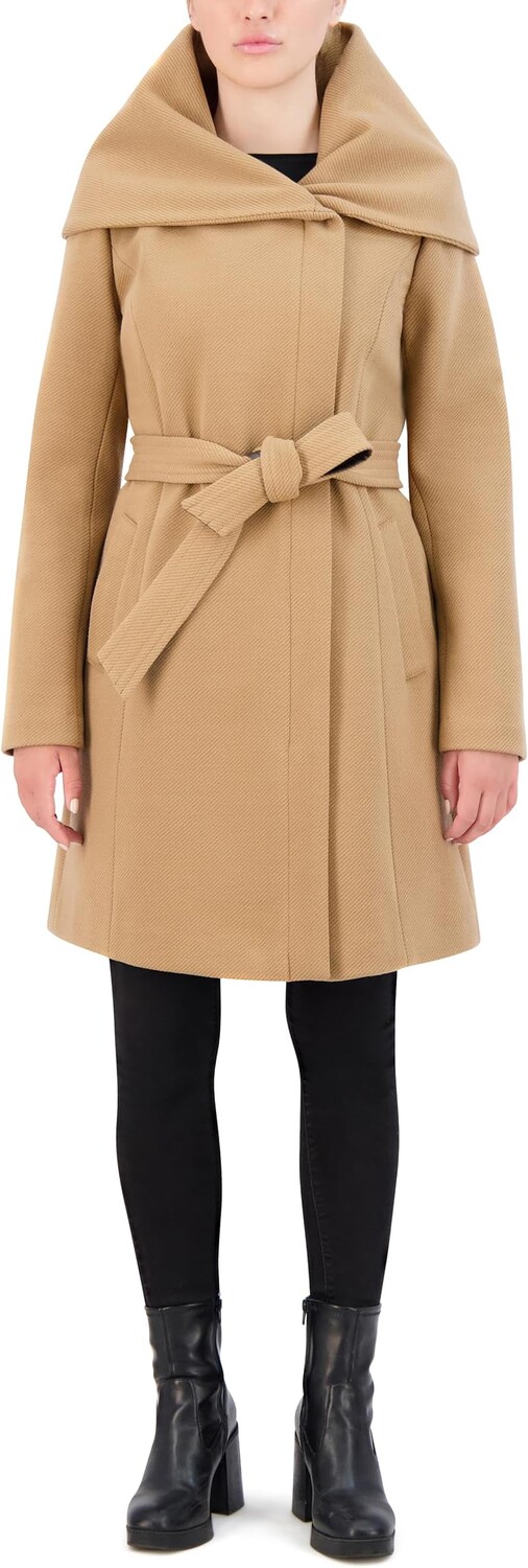 

Пальто из мягкого твила с поясом и асимметричной молнией спереди Cole Haan, бежевый
