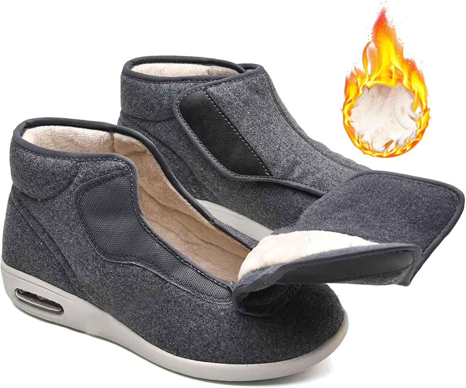 

Мужские зимние ботинки с дополнительной шириной и утепленные, женские регулируемые легкие зимние тапочки с противоскользящей подошвой, унисекс для артрита и отеков, домашняя обувь для улицы и дома Bumuam, темно-серый