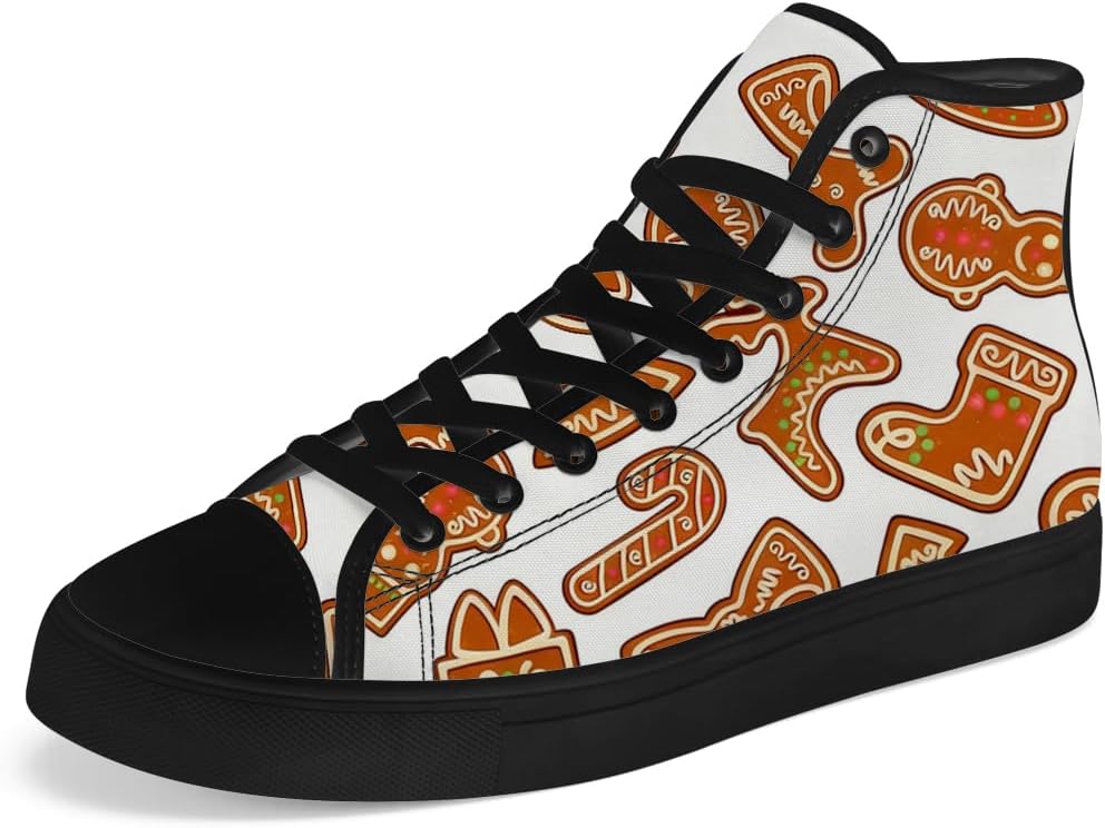 

Детские высокие кеды Chebing для мальчиков и девочек с принтом рождественских печений, на шнуровке, повседневные холщовые кроссовки, белый