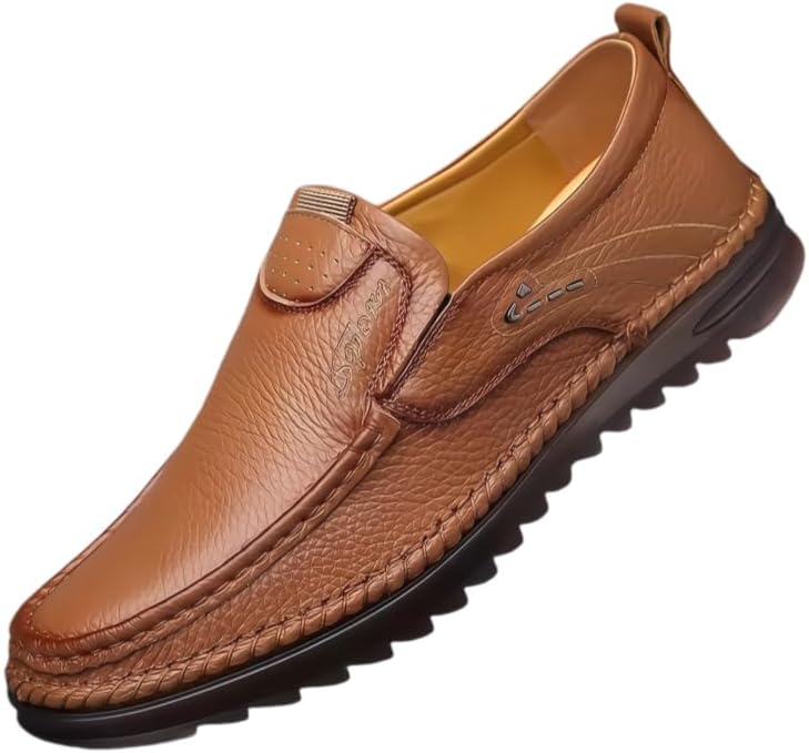 

Мужские мокасины из натуральной кожи - бежевые, низкие, с круглым носком, мягкой резиновой подошвой и подкладкой из ПУ, удобные размер S для делового повседневного ношения, офиса и повседневного стиля - легкая очистка, обувь бежевого цвета Minla...