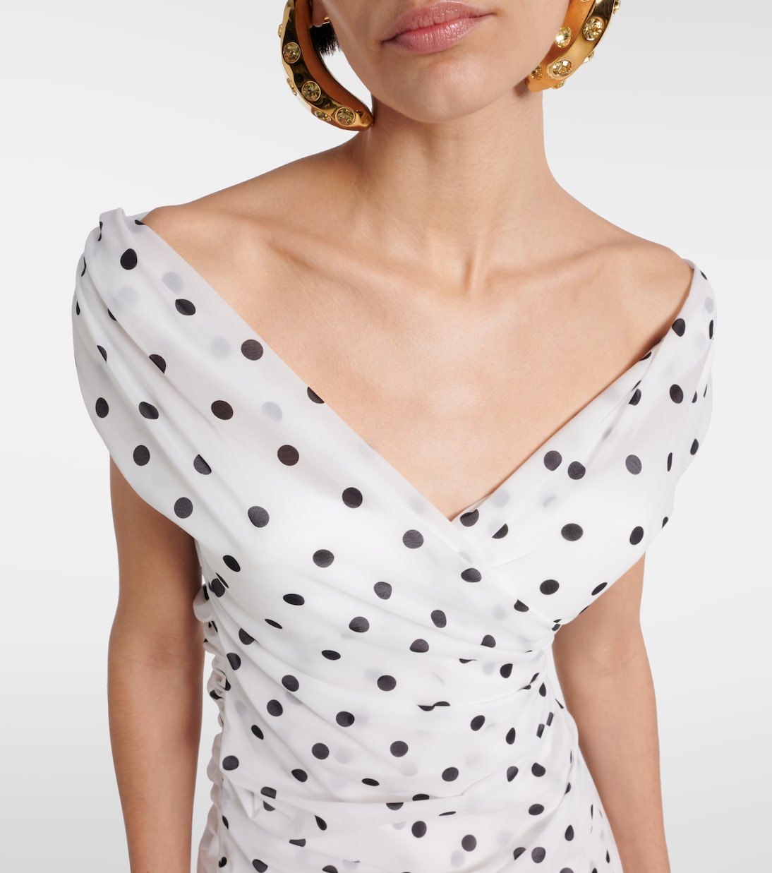 Мини-платье Риты в горошек с драпировкой Jacquemus, Print Dots Logo White/B — фото 4