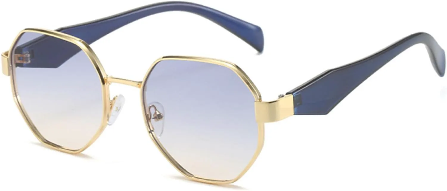 

Ретро солнцезащитные очки для женщин, модные солнцезащитные очки с многоугольной металлической оправой для мужчин, защита от УФ-излучения UV400 TOIPASTN, Blue Yellow