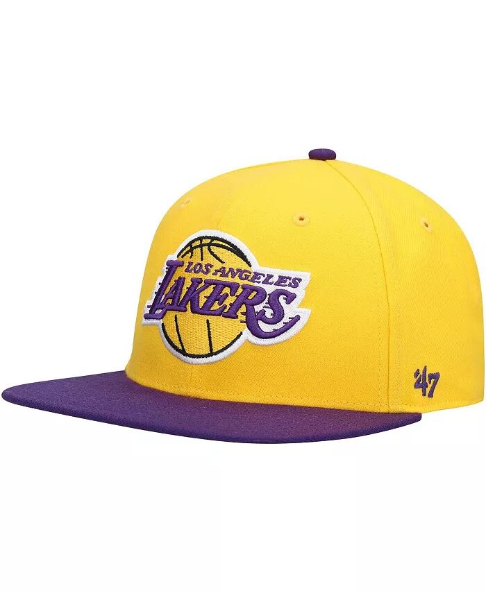 

Мужская двухцветная кепка No Shot Captain Snapback золотистого и фиолетового цвета Los Angeles Lakers '47 Brand, золотой