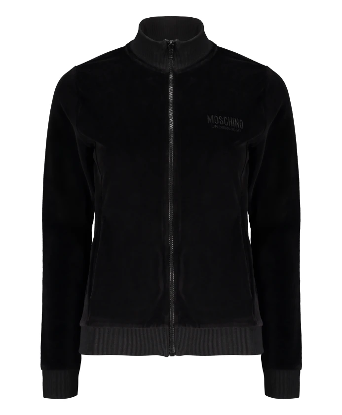 

Бархатный жакет с застежкой-молнией по всей длине и ребристым воротником. Moschino, черный