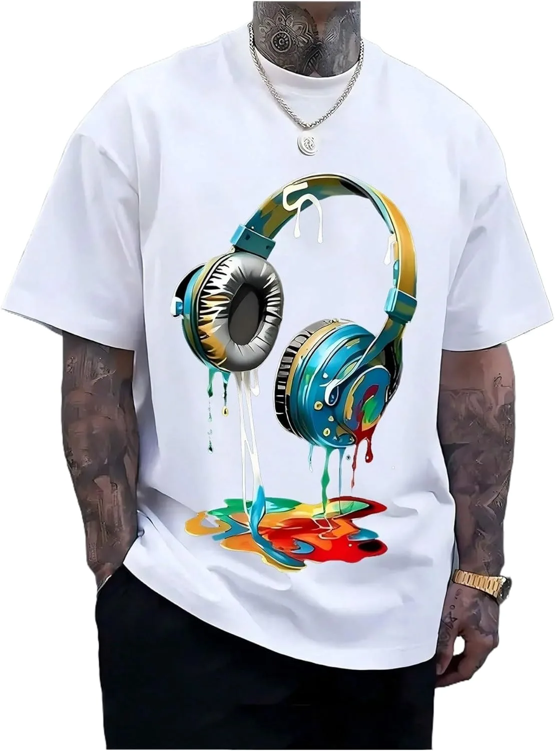 

Мужская футболка с принтом наушников — яркий музыкальный принт, хлопок, кэжуал Purrgru