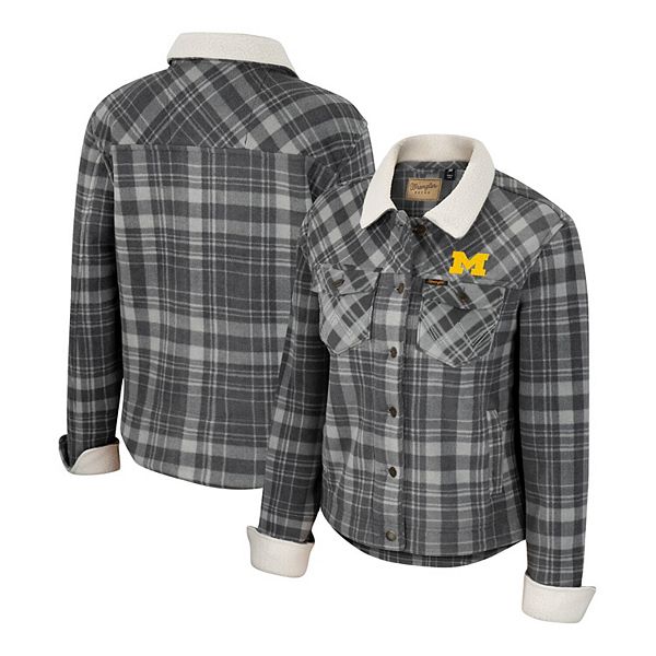 

Женская куртка на пуговицах из флиса в клетку Michigan Wolverines цвета charcoal Colosseum X Wrangler
