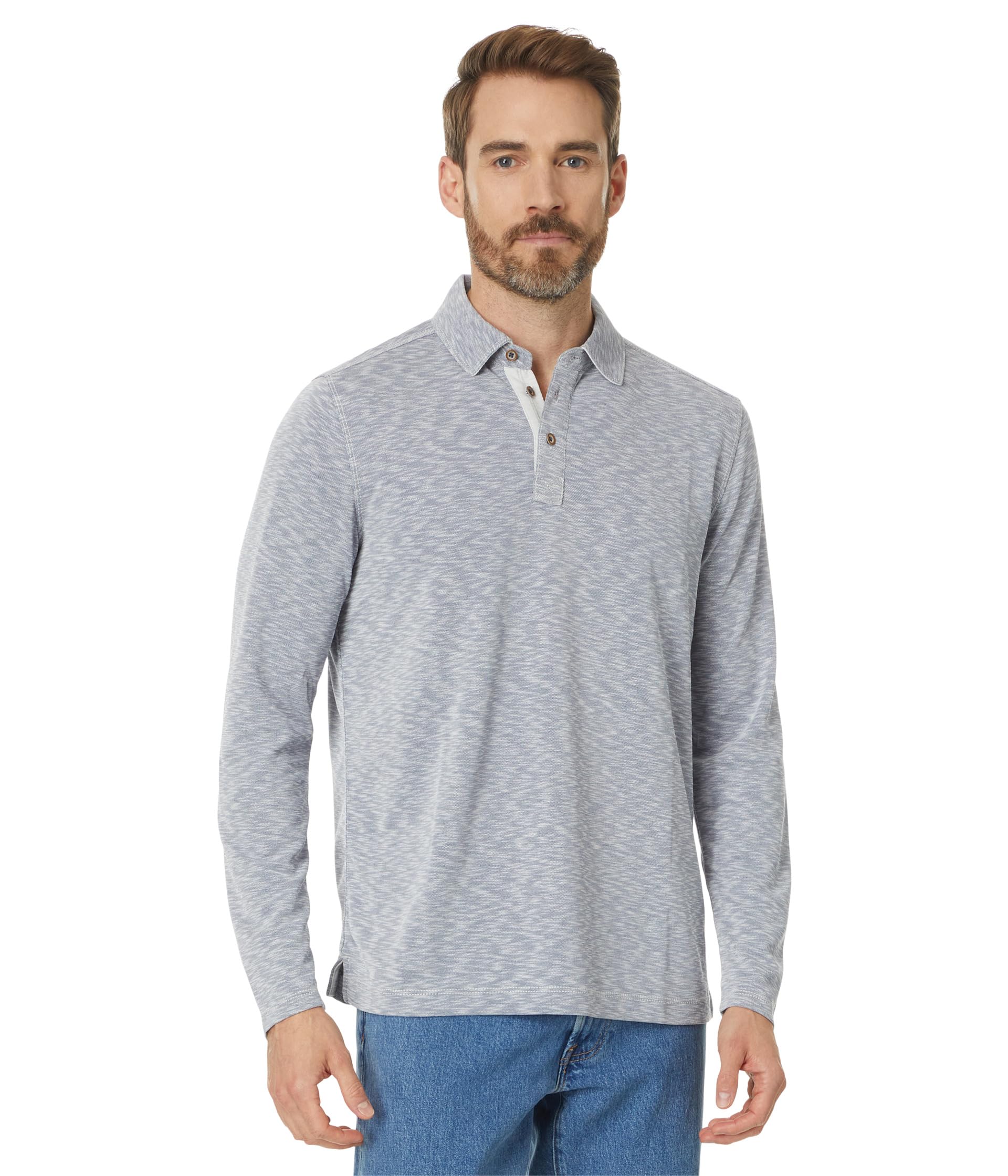 

Поло Johnston & Murphy Vintage Slub Long-Sleeve Polo, Indigo