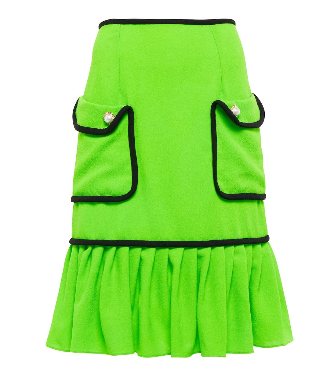 

Юбка миди из шерсти с декором Rodarte, Neon Green And Black