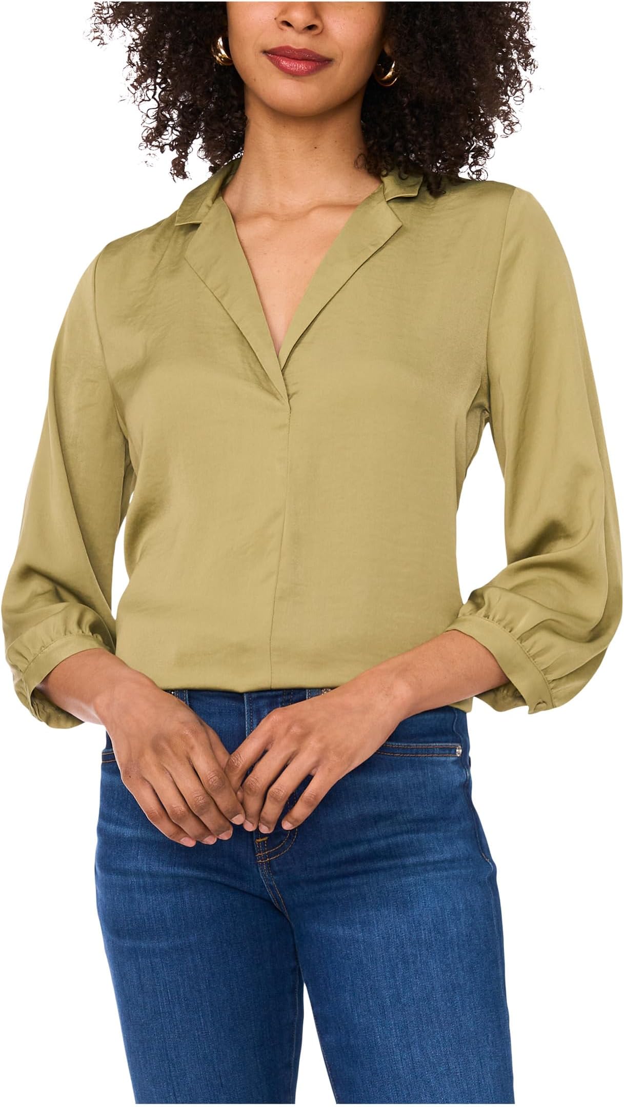 

Женская блузка с V-образным вырезом и длинным рукавом Vince Camuto, Moss Green