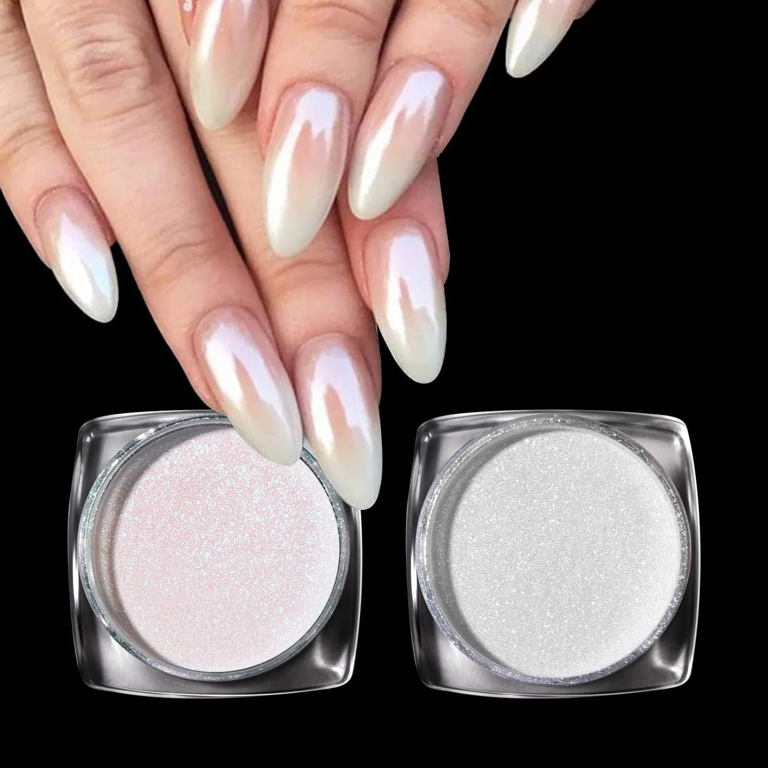 Набор пудры для ногтей «White Pearl Chrome Neon Shimmer Green Aurora Mirror Nail Pigment Powder Glazed Doughnut Holo Glitter Powder» от BISHENGYF Bishengyf, Pearl & Aurora D