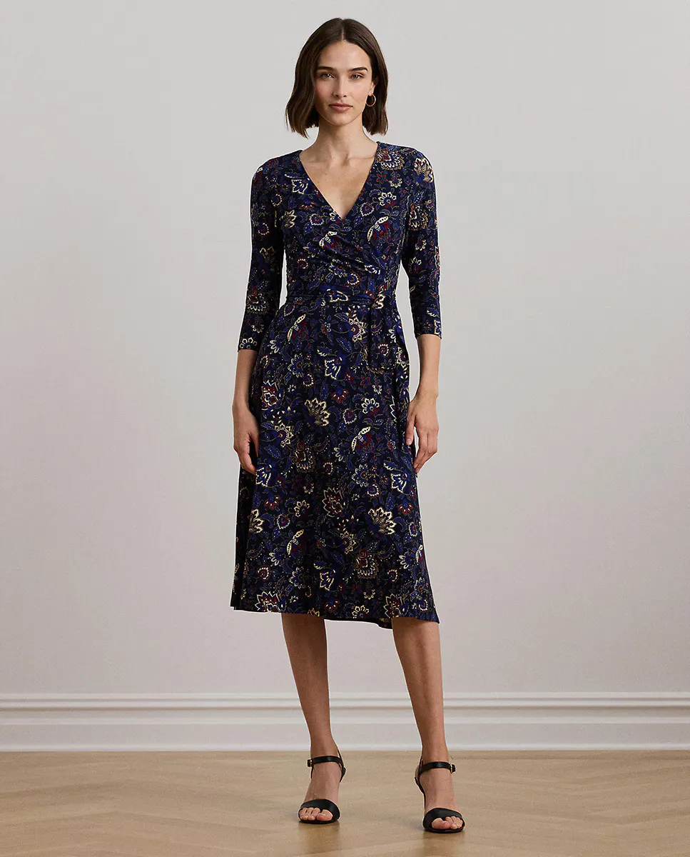 

Платье миди с принтом и рукавом-франж Lauren Ralph Lauren, темно-синий