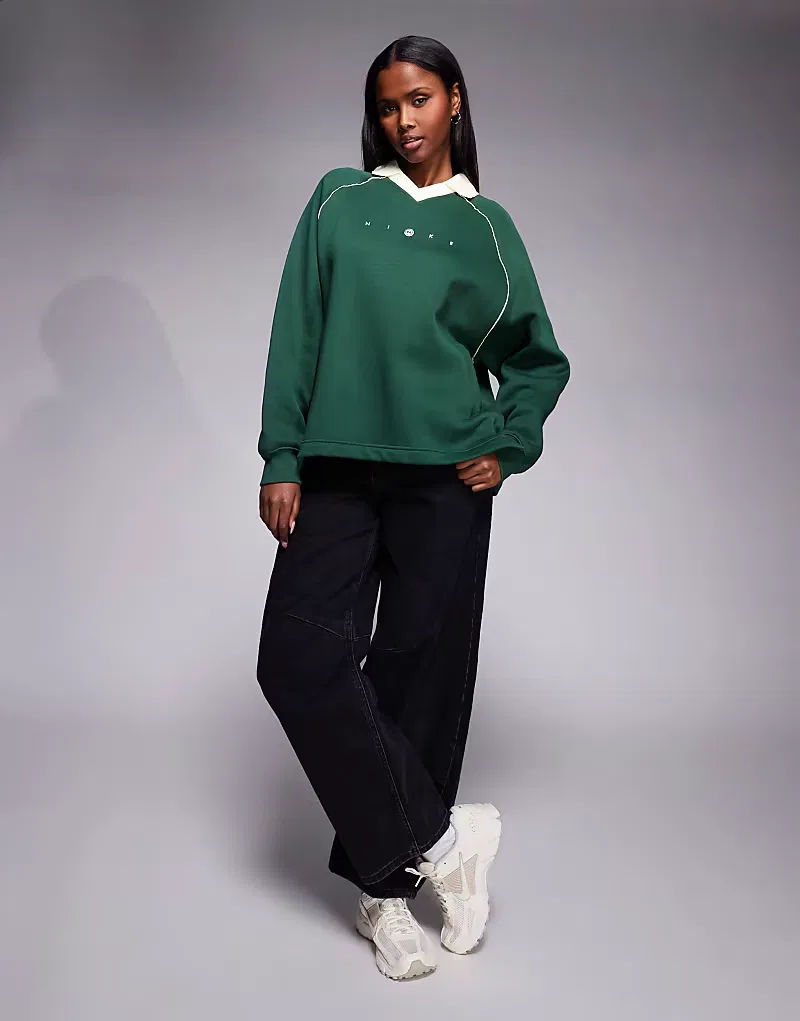 Футболка-поло Nike Phoenix Fleece оверсайз, зеленый — фото 3