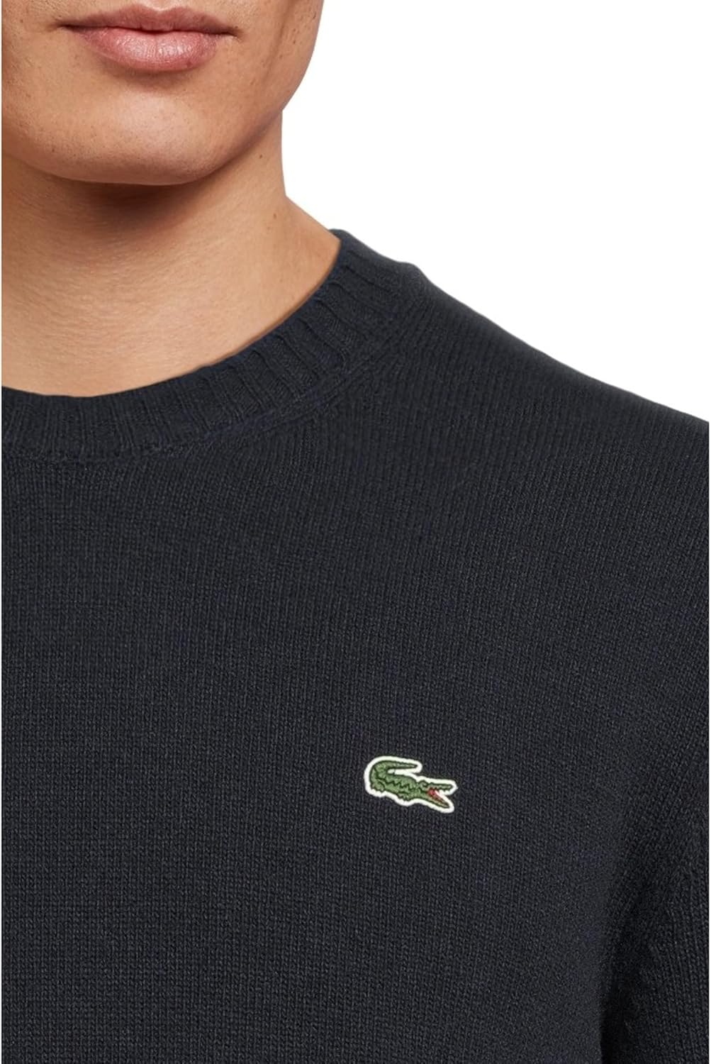 Lacoste мужской кардочесаный шерстяной свитер с круглым вырезом, Navy Blue — фото 4