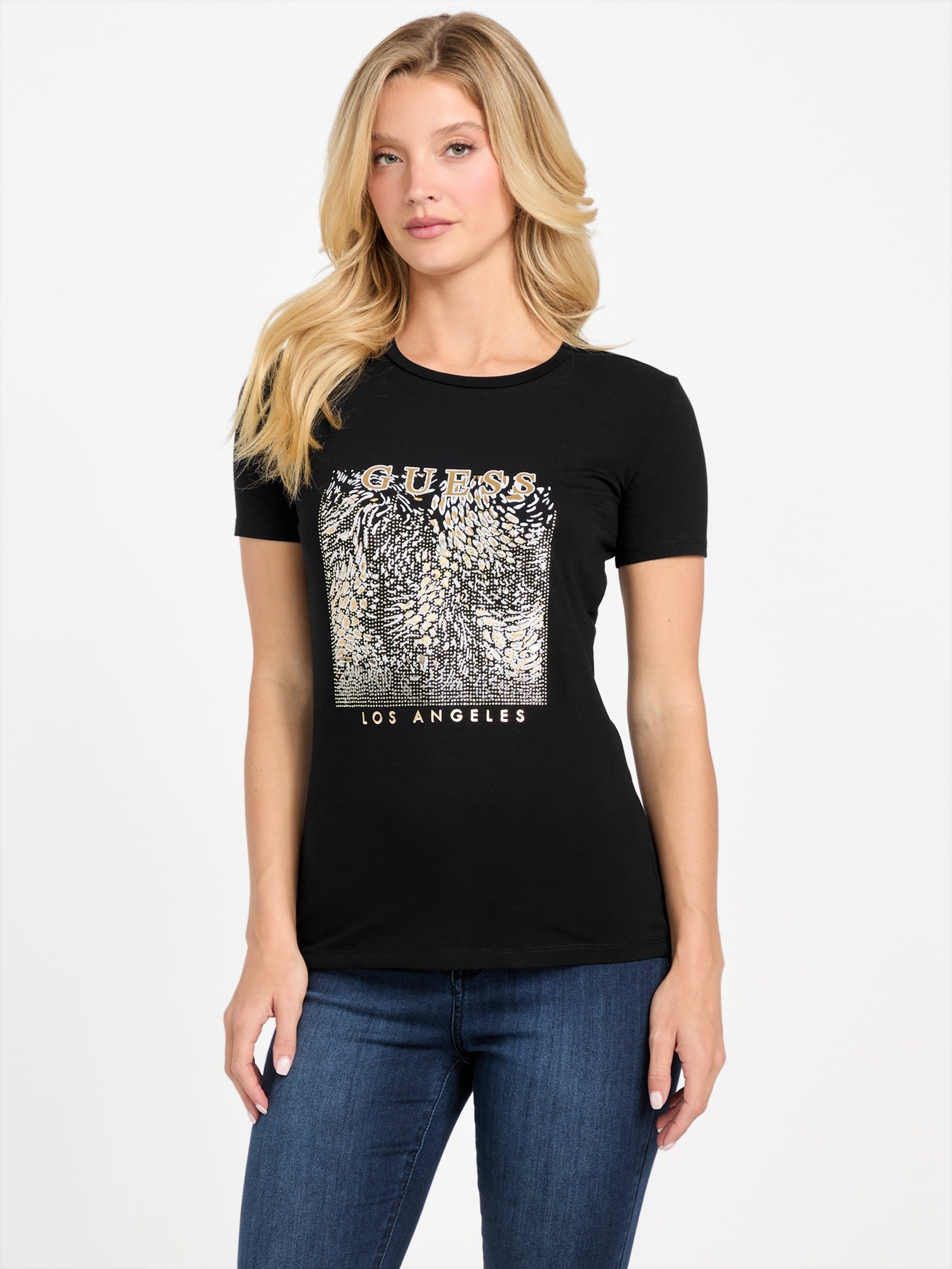 

Футболка с леопардовым принтом Венди Guess Factory, черный