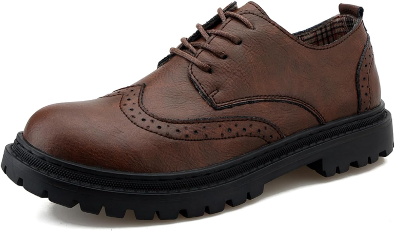 

Мужские оксфорды из натуральной кожи с толстой подошвой, на шнуровке, с массивным каблуком, круглым носком, противоскользящие, для делового и повседневного стиля, удобные, элегантные, офисная обувь Aokisx, темно-коричневый