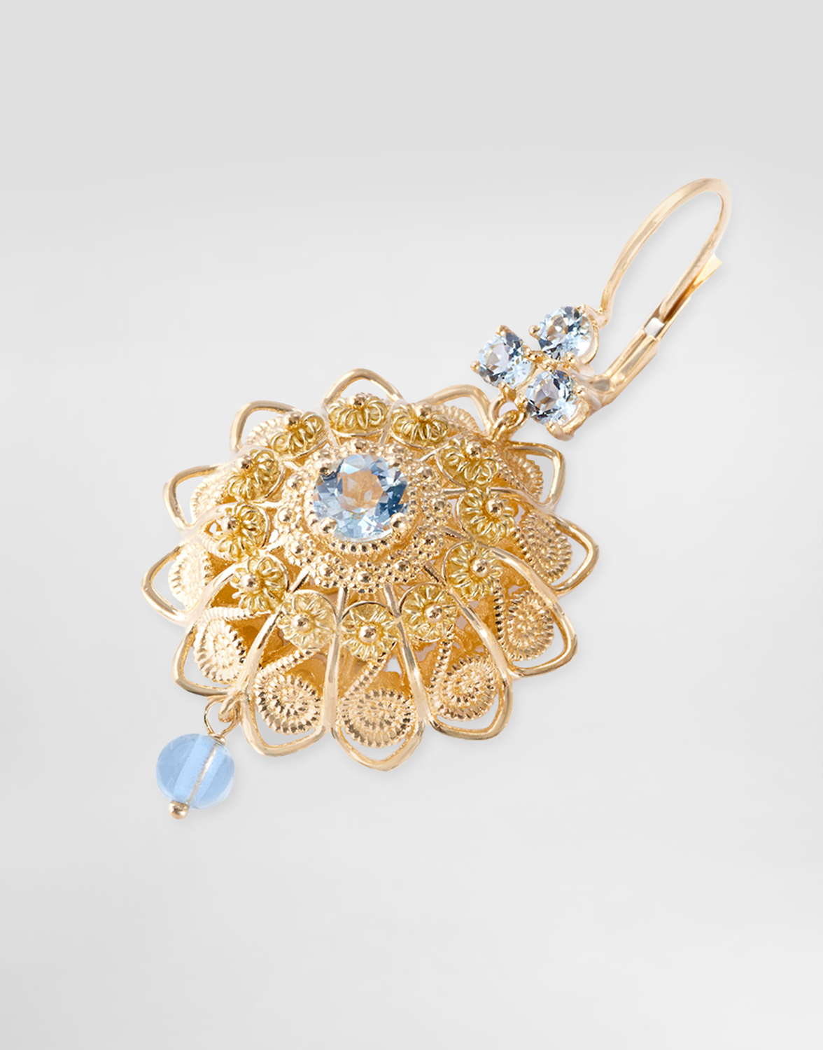 Серьги филигранной работы из желтого золота 18 карат с аквамаринами Dolce & Gabbana, золото — фото 2