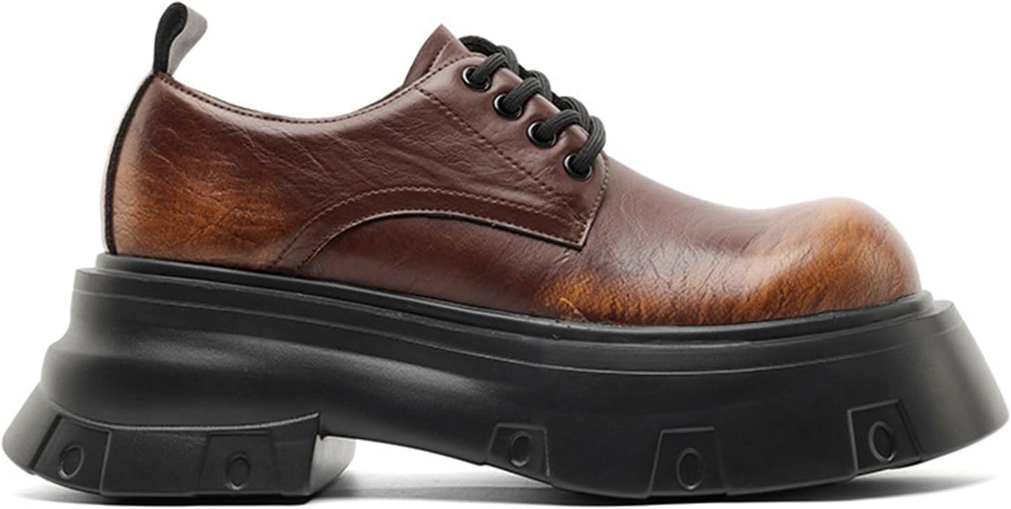 

Мужские массивные платформенные оксфорды в британском стиле на шнуровке, модные, с отражающим носком, удобные, с большим широким мысом, противоскользящей мягкой подошвой, с приподнятым каблуком-блоком, повседневные, деловые, дерби Oxngeos, корич...