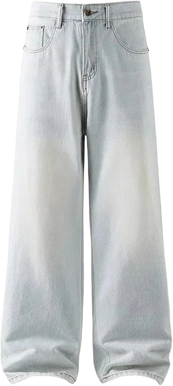 Джинсы прямые мужские, высокие с потертостями, Light Blue