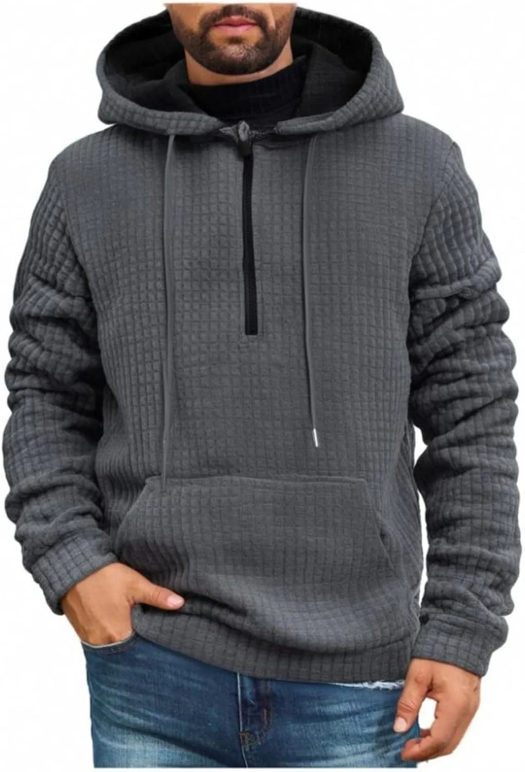 

Мужской свитшот Streetwear Waffle Zip Up Hoodie Loose Fit