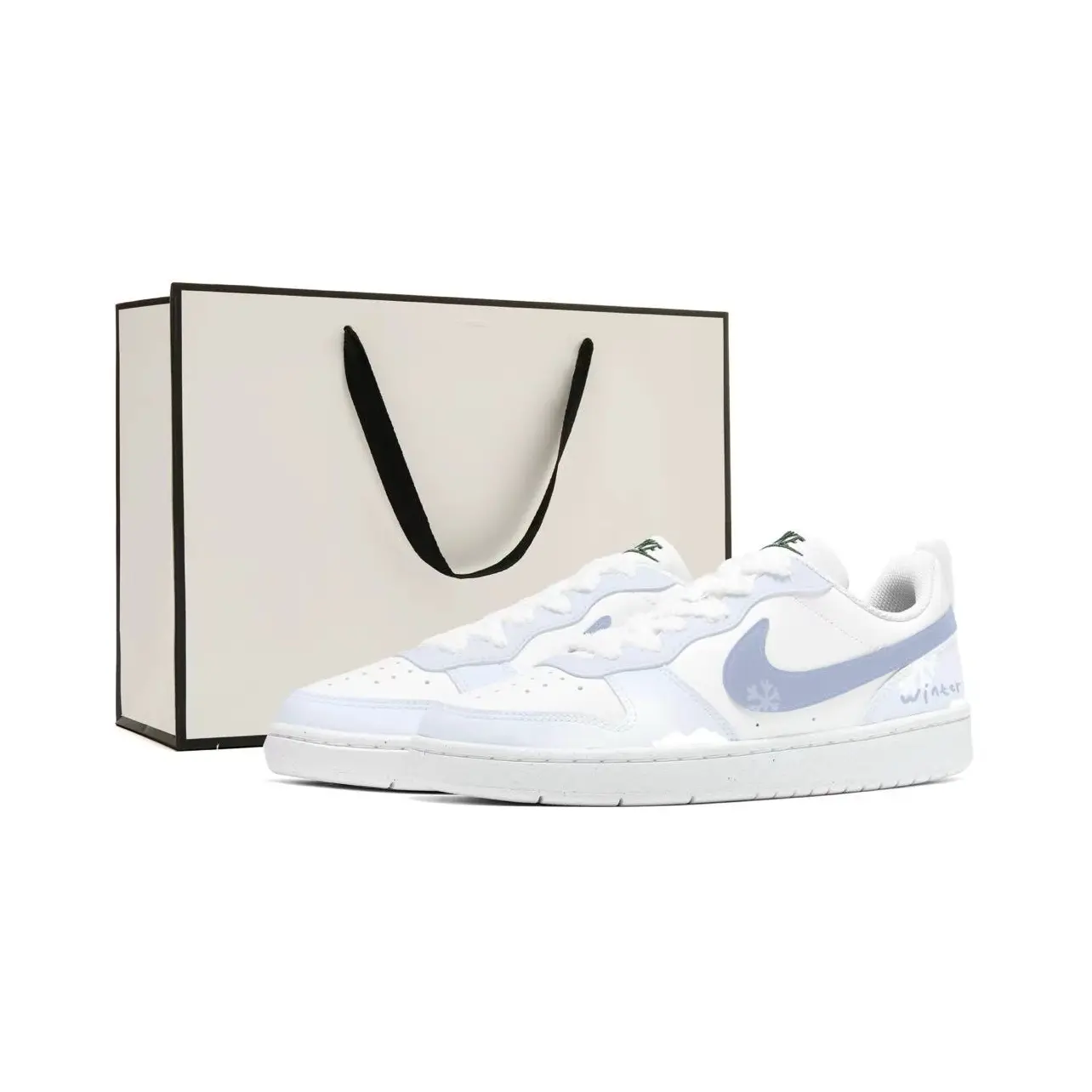 

Nike Кроссовки Court Borough Winter Season Abrasion Resistant Low top Skateboard Shoes White Purple Kids'