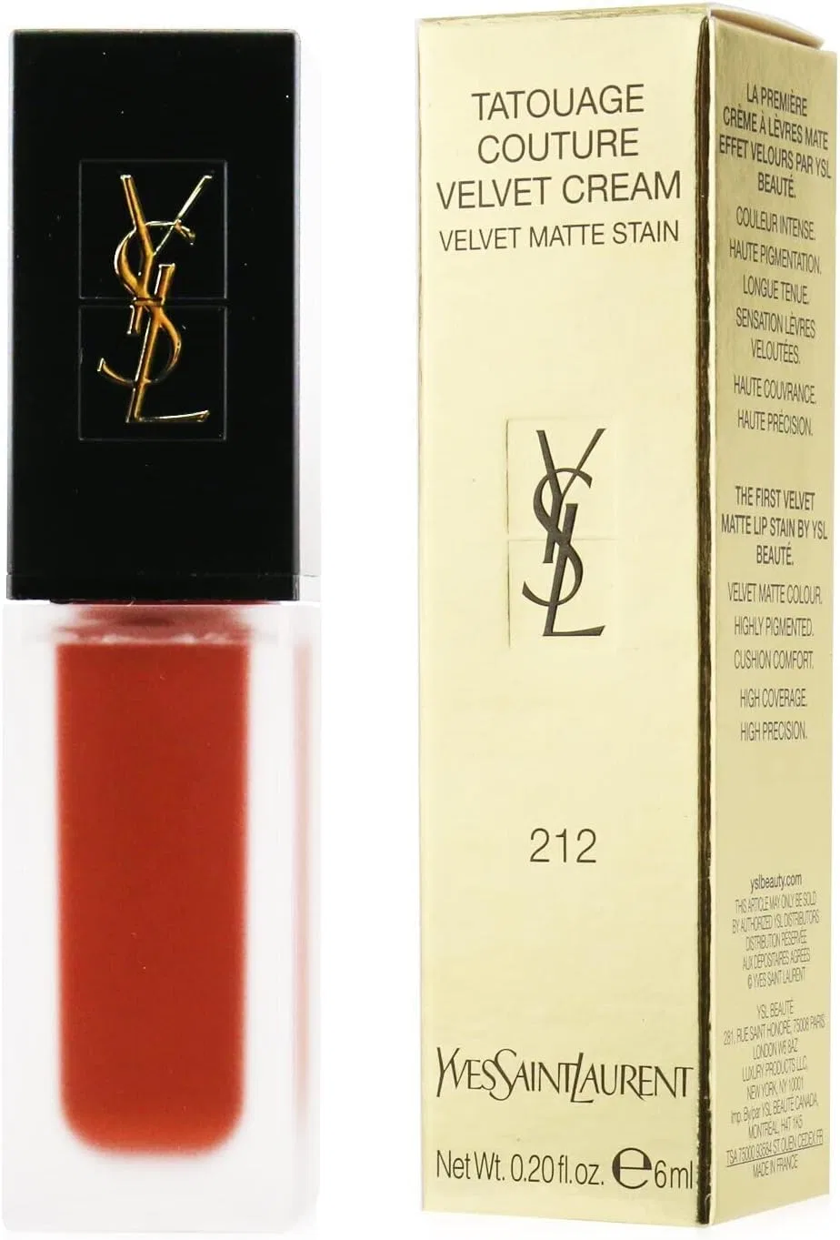 Матовая жидкая помада Yves Saint Laurent Tatouage Couture Velvet Cream, оттенок 212 Rouge Rebel, 6 мл