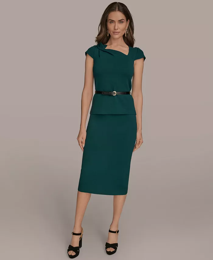 

Женский свитер с поясом и рукавами-крылышками и юбка-карандаш Donna Karan New York