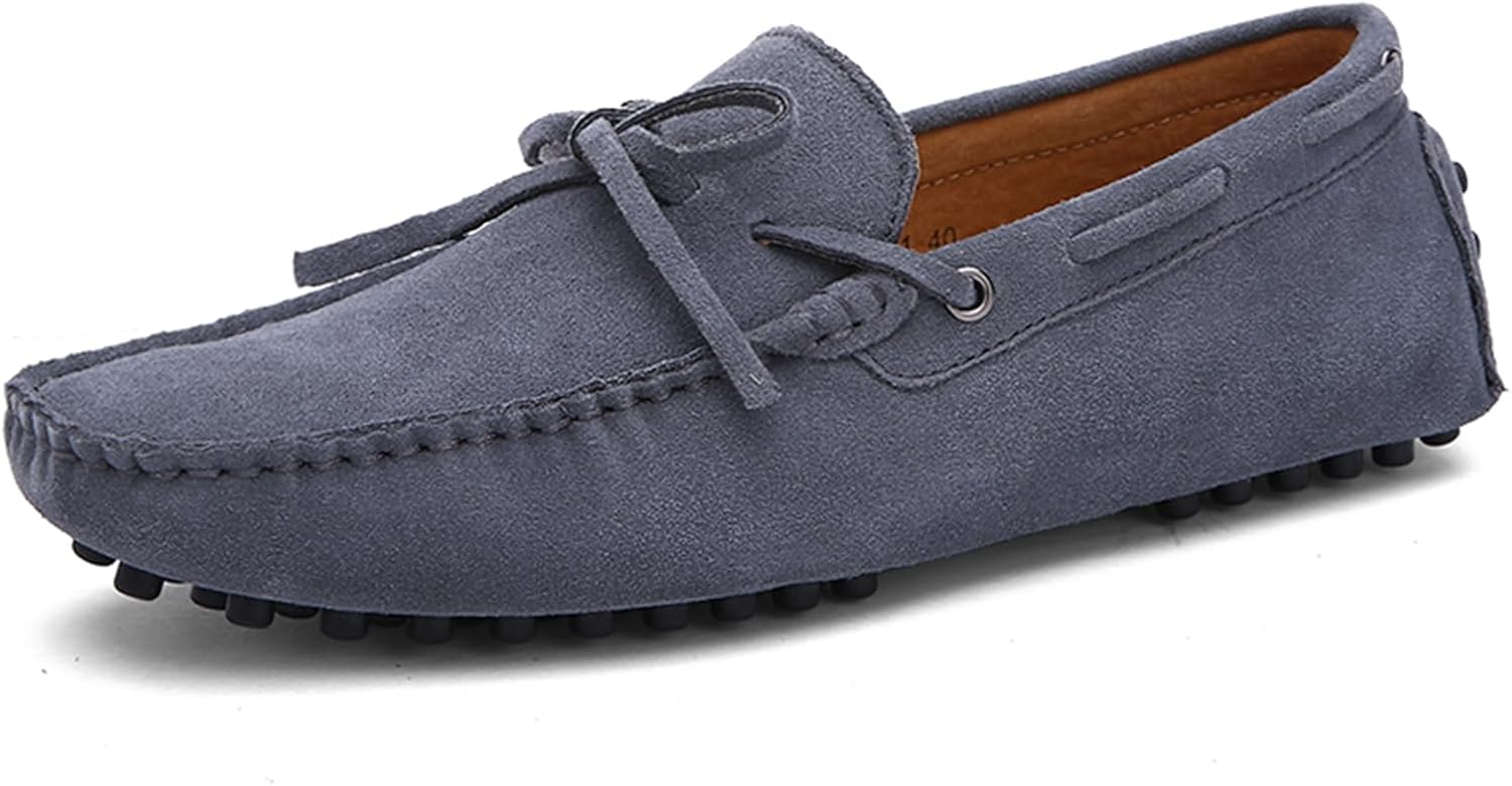 

Мужские модные туфли-лоферы из замши ручной работы, повседневные, мягкие и удобные и ходьбы, больших размеров Abborora, серый