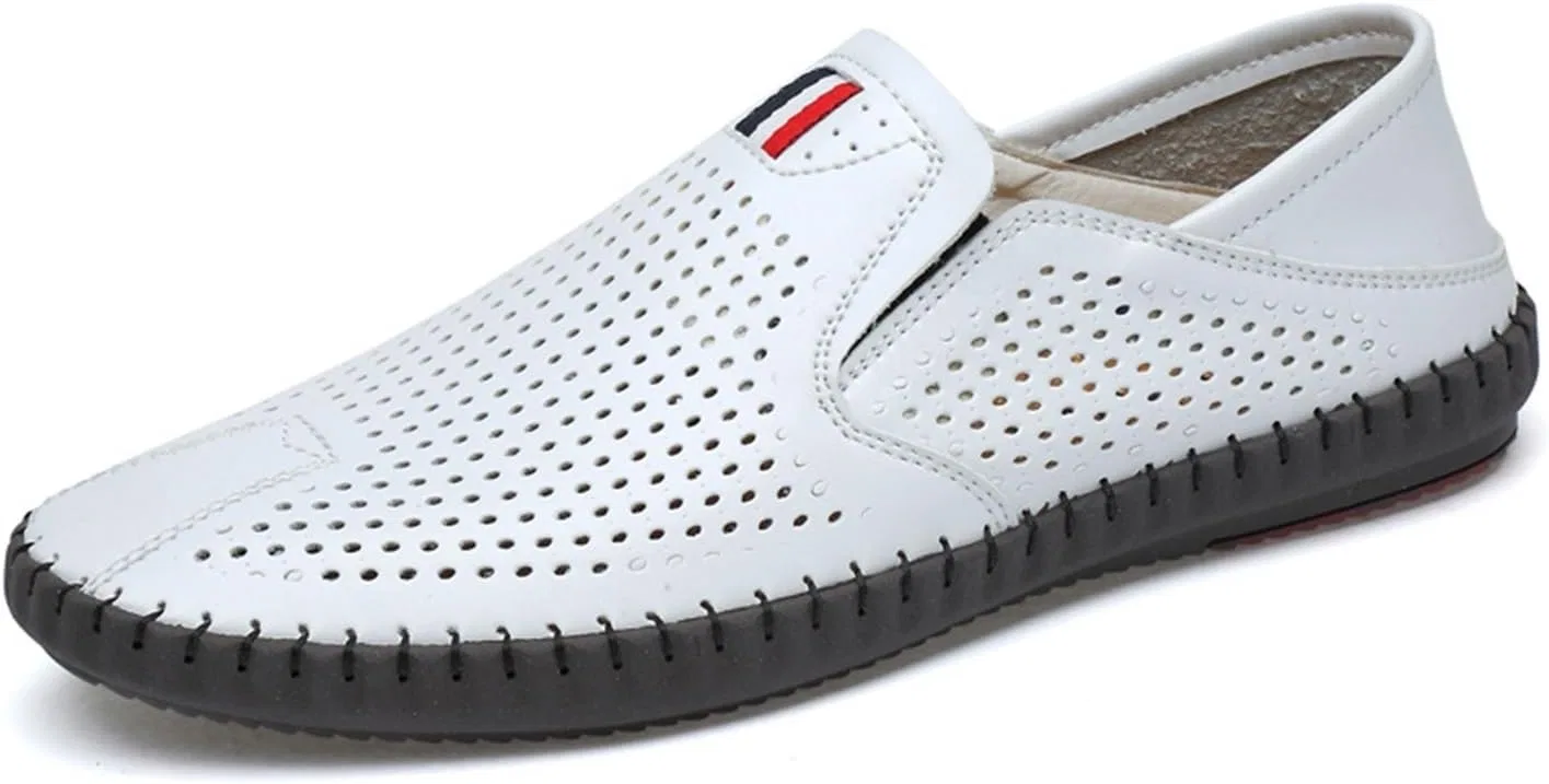 Мужские лоферы Leather Cut Out Breathable, Loafers & Slip-Ons, White DMGYCK
