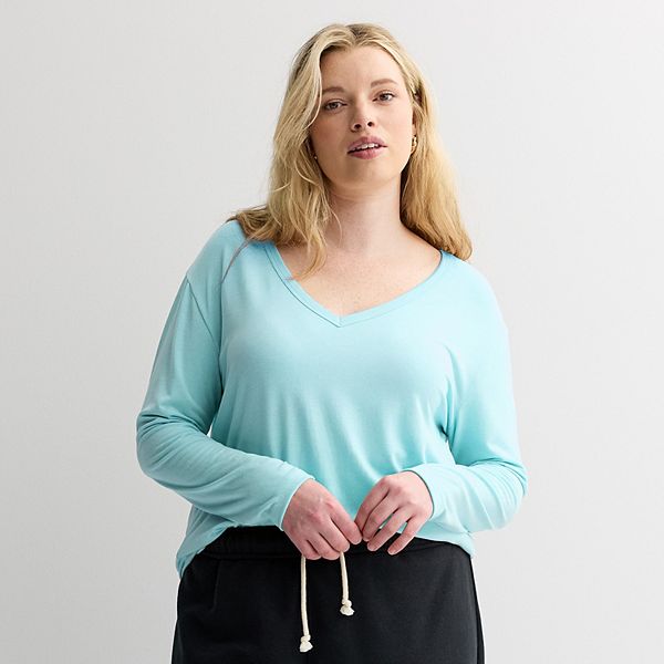 

Футболка с длинным рукавом и V-образным вырезом для подростков Plus Size So, Daily Blue